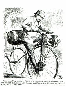 Cartoon making fun of the early days of Bicycles